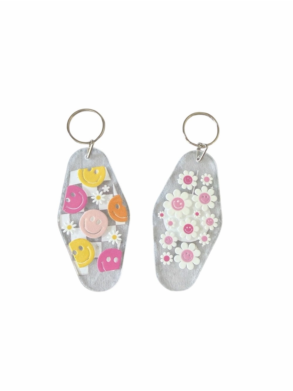 Smiley & Daisy Keychain Pair - Retro Hippie Matching Keychains